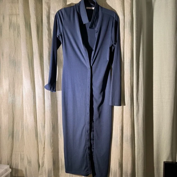 NWOT Blue Ribbed Button-Down Dress - Picture 2 of 7
